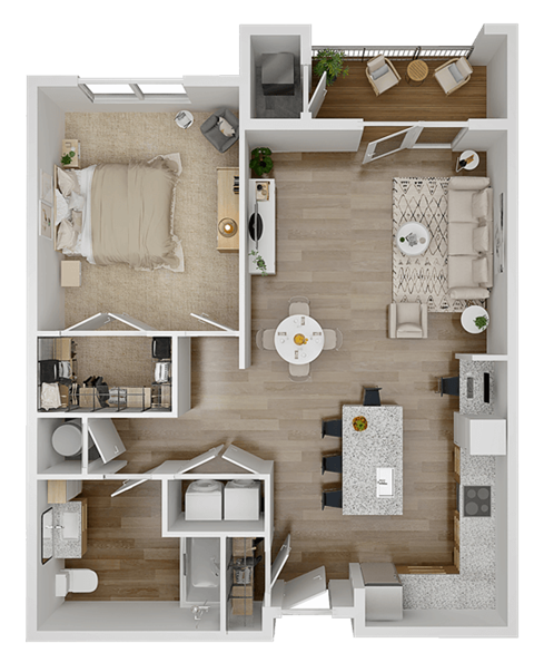 Floor plan for 1 bed, 1 bath, 827 sqft